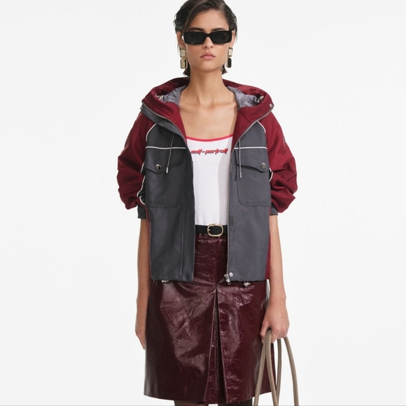 Self-Portrait Dark Grey Nylon Windbreaker Jacket